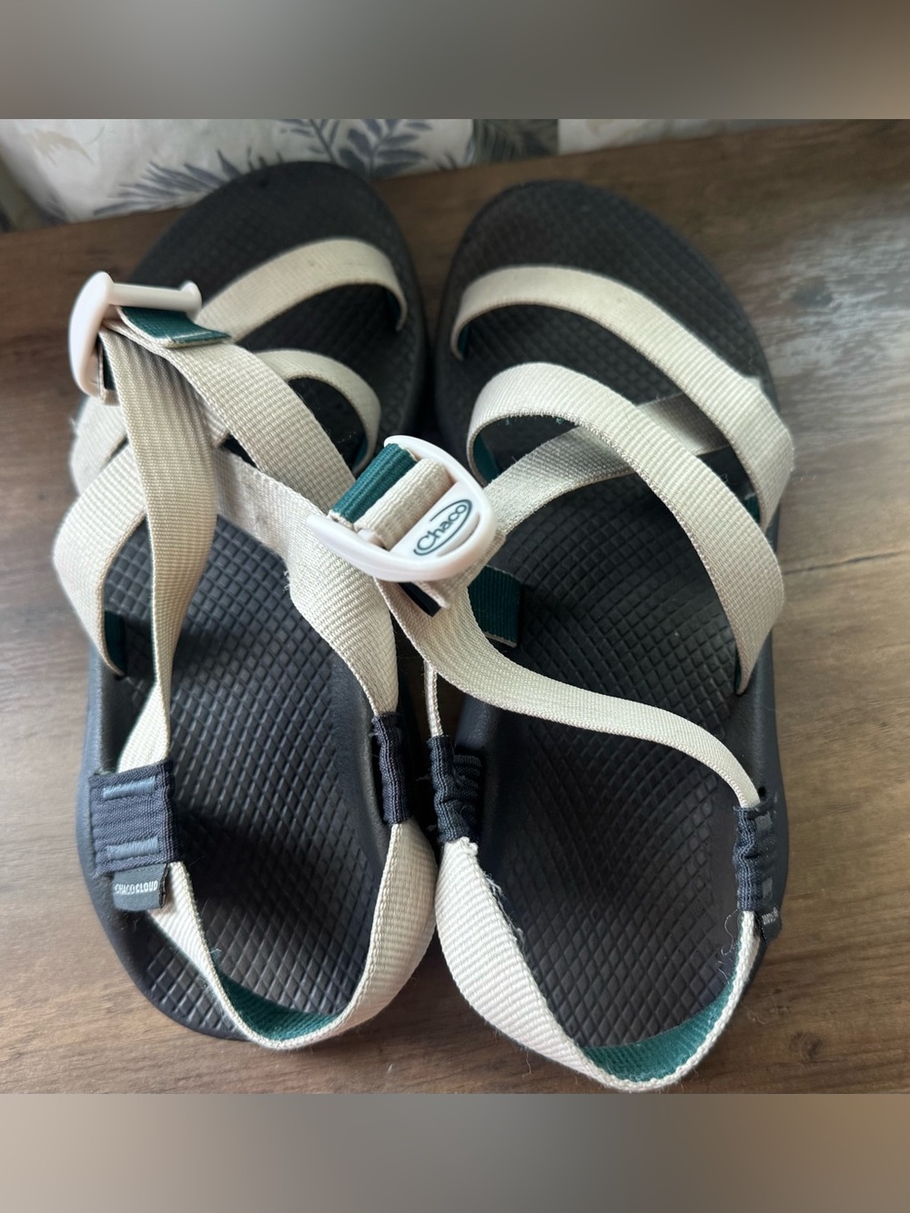 Chaco Sandals with Black Footbed and Cream Straps - Picture 2 of 4